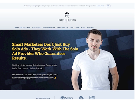 Screenshot of solo ad seller's website