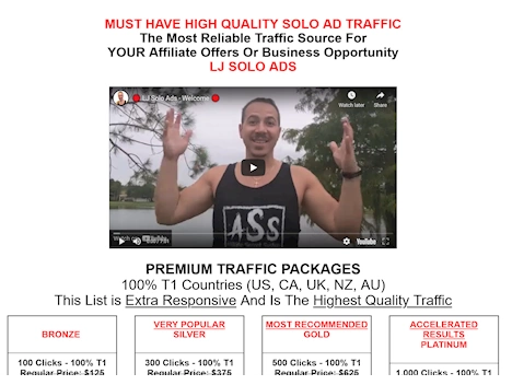 Screenshot of solo ad seller's website